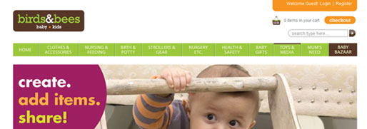 Pembangunan website baby registry birdsnbeesbaby.com